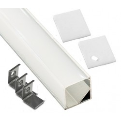 Perfil Aluminio Angulo 16x16mm. ECO para tiras LED, barra 2 Metros -Completo-