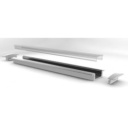 Perfil Aluminio Empotrar BASIC Plata 23x8mm. para tiras LED, barra 2 Metros -completo-