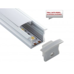 Perfil Aluminio Empotrar BASIC Blanco 23x15mm. para tiras LED, barra 2 Metros -completo- (a 12,00€/mt.)