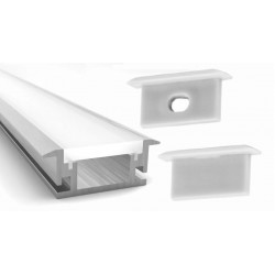 Perfil Empotrar suelo pisable aluminio anodizado 27,2x11mm para tiras LED, barra 2 Metros -Completo-