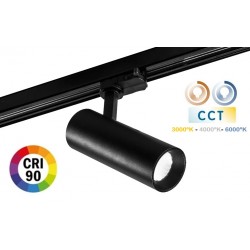 Focos carril Trifásico LED COB MD16 20W Negro, CCT Seleccionable CRI90