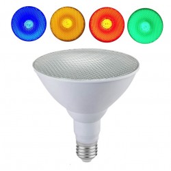 Lámpara LED PAR38 E27 15W 230V, ángulo 120º IP65, colores